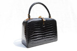  Extremely RARE 1950's-60's Jet Black LOUISE FONTAINE Crocodile POROSUS Bag 