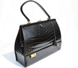 Rare 1950'-60's BLACK Alligator Belly Skin SAC MALLETTE Handbag