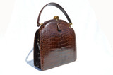  Chocolate Brown 1950's-60's LUCILLE de PARIS Voluptuous Alligator Belly Skin Handbag 