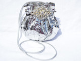  Jeweled 1970's-80's SILVER Python Snake Skin CROSS Body Shoulder Bag 