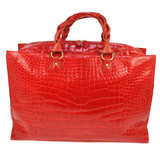 OUTSTANDING Massive 23" x 16" RED 1990's-2000's CROCODILE Belly Skin CARRY ON Luggage Weekend Bag 
