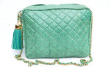  SEA FOAM Green Chanel-Style 1980's-90's Quilted Snake Skin TOTE Shoulder Bag - Mr. Jay 