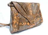  1970's-80's Oak Buff Butterscotch MONITOR (Ring) Lizard Skin Shoulder Cross Body Bag - Lee Sands 
