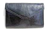  JET BLACK 1980's-1990's Double CROCODILE Belly Skin Clutch Shoulder Bag - KAIYO 
