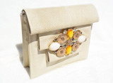  Jeweled PALE OLIVE 1980's-90's Karung SNAKE Skin Clutch Shoulder Cross Body Bag - SUSAN GAIL 