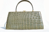 SAGE GREEEN 13" 1960's CROCODILE Handbag - Bloomingdales - FRANCE