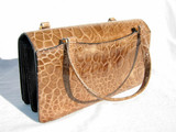  Petite TAN 1950's-1960's I. MAGNIN Turtle SKin Handbag - ITALY 