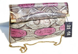  New! Pink, Gray & Cream 1970's PYTHON Snake Skin CLUTCH Bag - SUPREME 