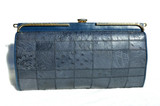  Classic 1970's-80's NAVY BLUE Patchwork Ostrich Skin Clutch Shoulder Bag 