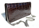 Chic CHOCOLATE BROWN 1980's-1990's ALLIGATOR Belly Skin Clutch Shoulder Bag