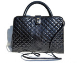  NAVY BLUE Chanel-Style 1980's-90's Quilted Snake Skin TOTE Shoulder Bag - LEO REXX 