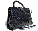  NAVY BLUE Chanel-Style 1980's-90's Quilted Snake Skin TOTE Shoulder Bag - LEO REXX 