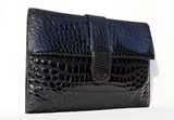 Stunning XL 1990's Jet BLACK CROCODILE Belly Skin CLUTCH Shoulder Bag - SPREAFICO - ITALY