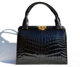  Lovely 1960's Jet BLACK CROCODILE Belly Skin Handbag SHOULDER Bag 