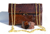  BELLESTONE 1950's-60's Chocolate Brown Turtle Skin Shoulder Bag w/Matching Cuff! 