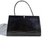 Timeless 1950's-60's Black CROCODILE Porosus Belly Handbag - FRANCE