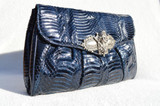  Embellished NAVY BLUE 1980's COBRA Snake Skin CLUTCH Bag - J RENEE 
