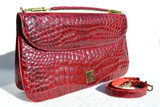  Cranberry RED 1960's ALLIGATOR Belly Skin Handbag Clutch Shoulder Bag 