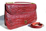 Cranberry RED 1960's ALLIGATOR Belly Skin Handbag Clutch Shoulder Bag