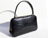  NOS Stunning COBLENTZ 1960's JET BLACK Crocodile POROSUS Belly Skin Handbag 