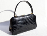 NOS Stunning COBLENTZ 1960's JET BLACK Crocodile POROSUS Belly Skin Handbag