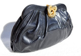  1970's-80's BLACK Susan Gail KARUNG Snake Skin CLUTCH Shoulder CROSS BODY Bag 