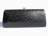  Jet Black 1950's-60's Ostrich Skin Clutch Purse - CORBEAU CURIO 