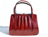 RED 1950's-1960's TURTLE Skin Handbag with Change Purse