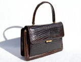  1950's-60's Dark Chocolate Brown ALLIGATOR Belly Skin Handbag 