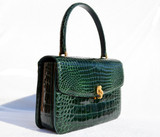 Stunning EMERALD GREEN 1990's CROCODILE Porosus Skin Handbag