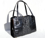  JET BLACK 1950's-60's Hornback CROCODILE Handbag 