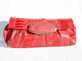  R & Y AUGOUSTI RED OSTRICH LEG & STINGRAY Skin CLUTCH 