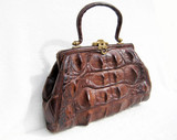  OUTSTANDING Indiana Jones Style Early 1900's Edwardian Hornback Alligator Handbag - HEAVY! 