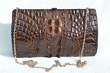  Lovely Brown 1930's-40's Hornback ALLIGATOR Skin Clutch Shoulder Bag 