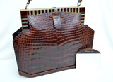 Fabulous CHOCOLATE 1950's-60's ART DECO Style CROCODILE Skin Handbag