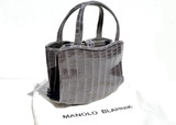 Early 2000s Haute Couture MANOLO BLAHNIK Gray CROCODILE Skin Handbag