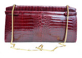  1980's Burgundy RED Crocodile Belly Skin Clutch Shoulder Bag 