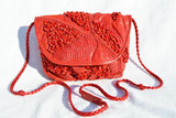 1980's-90's GRACE ANN AGOSTINO RED Beaded Cobra & Karung Snake Skin Clutch Shoulder Evening Bag 