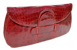 Gorgeous RED 16" 1940's CROCODILE Belly Skin Clutch Bag - ARGENTINA