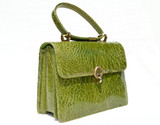 Stunning Bright GREEN 1950's-1960's TURTLE Skin Handbag