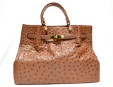 Stunning XL 15 x 10 NEW Early 2010's Tan BIRKIN Style OSTRICH Skin Handbag Shoulder Bag
