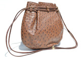  Light Brown 1980's-1990's OSTRICH Skin Drawstring Shoulder Bag Tote - JOHANN KNECHTL 