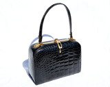 Outstanding 1950's-60's Jet Black LOUISE FONTAINE Crocodile POROSUS Bag