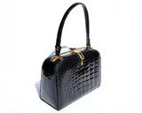  Outstanding 1950's-60's Jet Black LOUISE FONTAINE Crocodile POROSUS Bag 