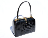 Outstanding 1950's-60's Jet Black LOUISE FONTAINE Crocodile POROSUS Bag 