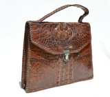  Small Indiana Jones Style 1940's-50's HORNBACK CROCODILE Skin Carry CASE Bag 