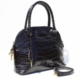 Medium Black Alligator Belly Skin Handbag Bowler BOLIDE- Lock & Key!