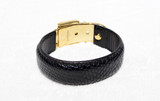  Late 1990's Authentic GUCCI Black Genuine LIZARD Skin Bracelet with Gold Buckle 