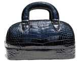  Medium Sized 1990's Jet Black CROCODILE Belly Skin Handbag 