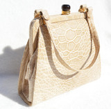  Petite Light TAN 1950's-1960's TURTLE Skin Handbag - Great Clasp! 